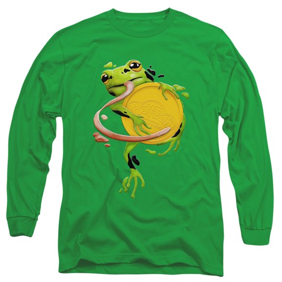 Play Doh Frog Hugging Play Doh Lid Long Sleeve Adult 18/1 T-Shirt Kelly Green