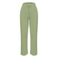 thumbnail image 5 of XIMIN Ladies High Waist Pants Women's Cotton and Linen Elastic Waistband High Waistband Pocket Pants Side Buttons Nine Point Pants Loose Casual Pants Straight Leg Pants(Green,M), 5 of 5