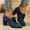 thumbnail image 4 of Eltusu Women Platform Chunky Heels, Lace-up No Slip Mid High Heels Round Toe Block Heel Shoes Navy Size 6, 4 of 8