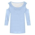 thumbnail image 5 of MIXUE Womens Summer Tops Solid Color Round Neck Off Shoulder Short Sleeve Fashion Casual Shirts For Women T-shirts Streetwear,Blue,S, 5 of 5