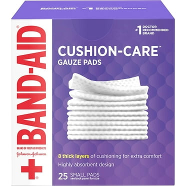 Band-Aid Brand Cushion Care Sterile Gauze Pads for Protection of Minor Cut, Scrapes & Burns, Absorbent & Non-Adhesive First Aid Wound Care Dressing Pads, Small Size, 2 in x 2 in, 25 ct