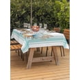 thumbnail image 3 of Outdoor Tablecloth with Umbrella Hole for Patio/Picnic/Party/Camping, Aqua Coastal Waterproof Table Cloth Rectangle Table Cover Washable, Nautical Seashells Coral Leaves Stripes (60"x 84"), 3 of 8