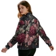 thumbnail image 3 of COEQINE Womens Bomber Jacket Coat Zip Up Stand Collar Cardigan Jacket Long Sleeve Cropped Bomber Winter Coat 2025 Fashion Varsity Shacket Windbreaker, 3X-Large, Gothic Rose Butterfly, 3 of 7