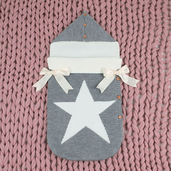 DPTALR Newborn Infant Baby Star Bowknot Knitted Swaddle Blanket Sleeping Swaddle Wrap