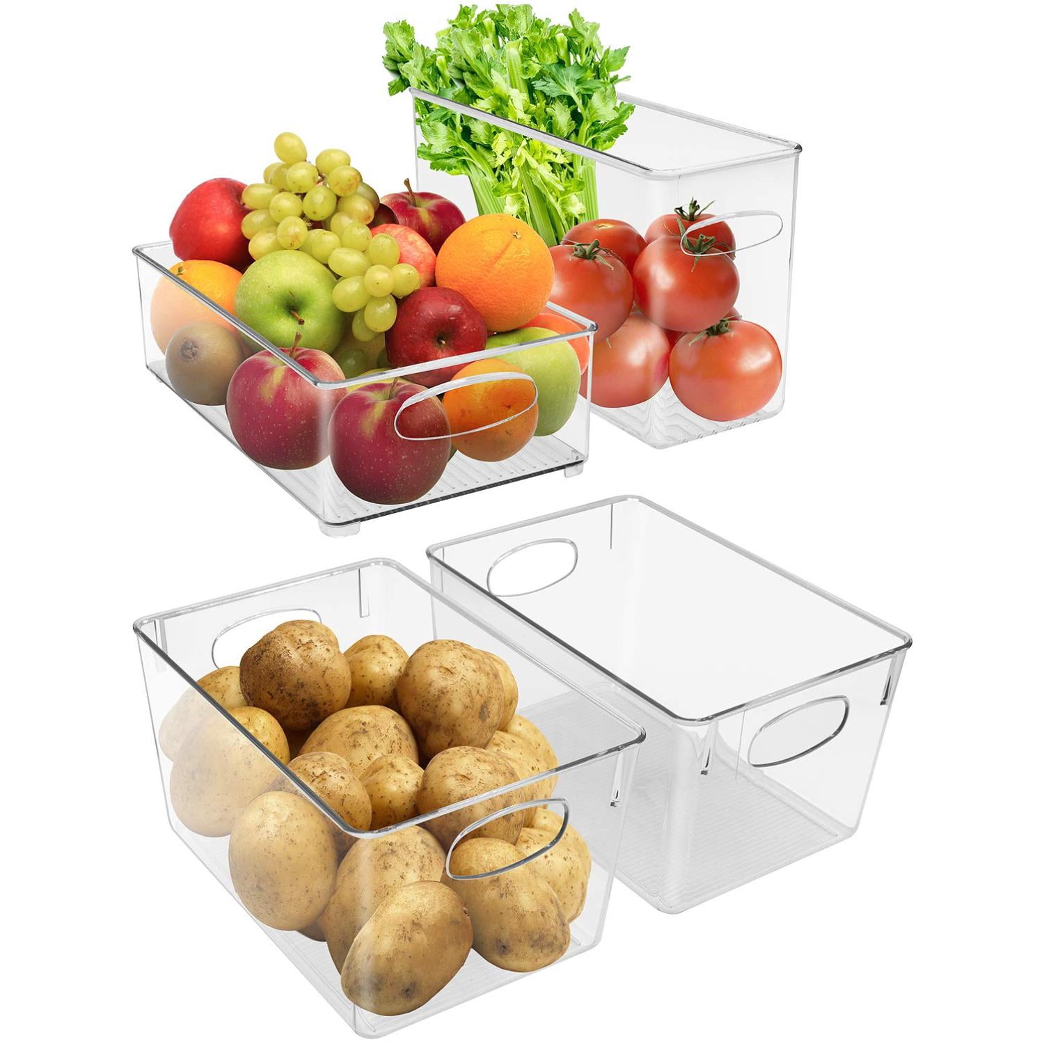 Sorbus 4-Piece Clear Open Storage Bins Set - Stackable Fridge & Pantry Organizers