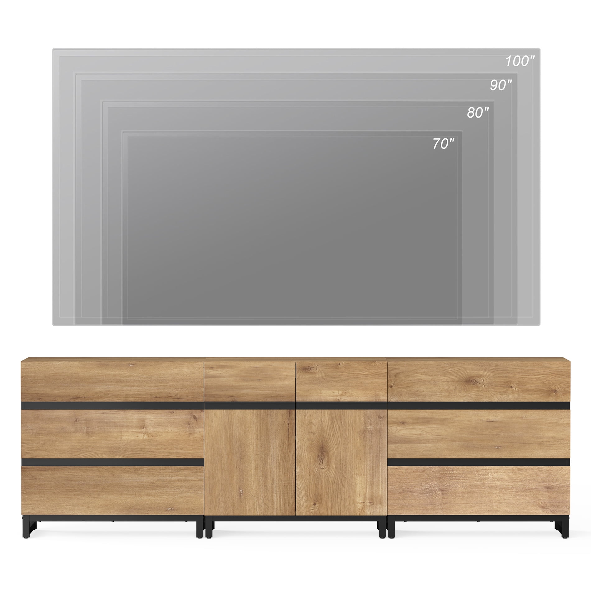 Modern TV Stand For Tvs Up To 100 Inch, 3-In-1 TV Console With Adjustable Shelves And 6 Drawers, Media Console For Living Room And Bedroom,Oak