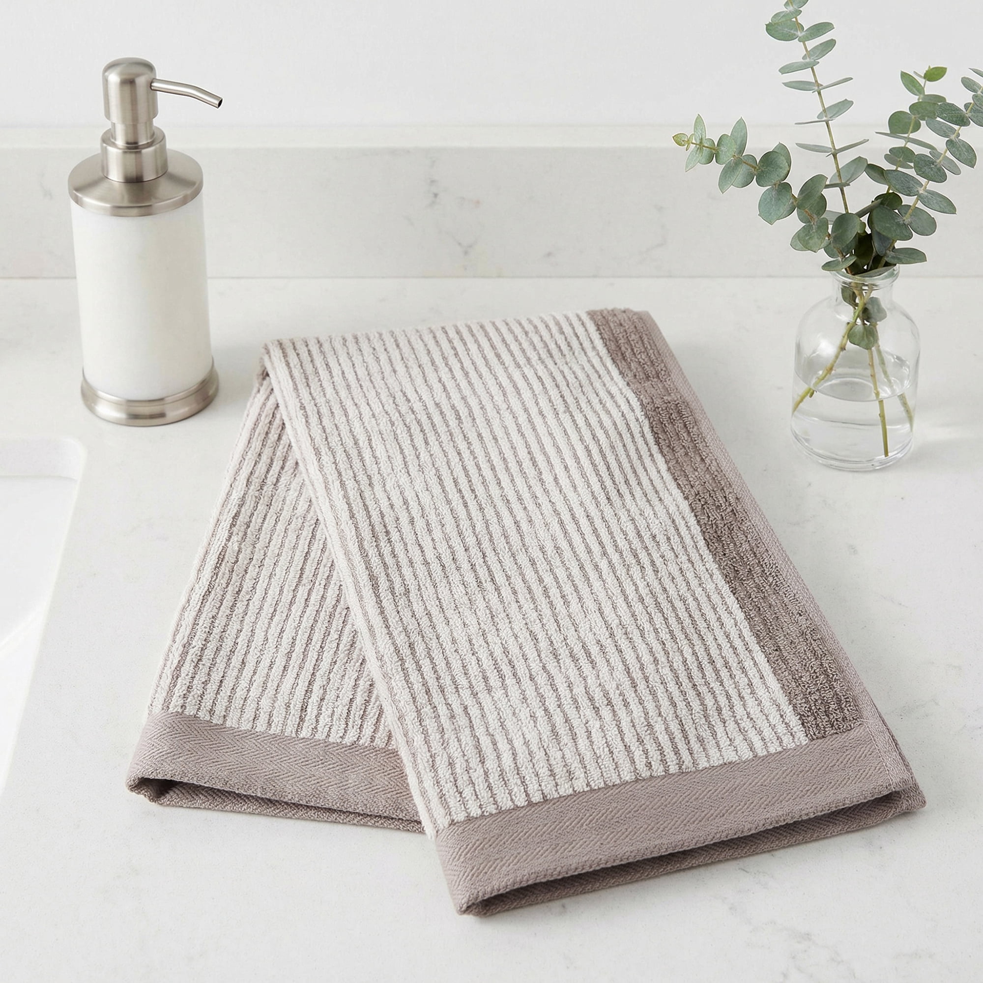Unique Bargains Cotton Striped Hand Towel for Bathroom Kitchen Gym Brown 4pcs 29" x 13"