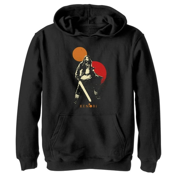 Boy's Star Wars: Obi-Wan Kenobi Two Suns and Kenobi Outline  Pull Over Hoodie Black Medium