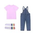 thumbnail image 3 of Bovxnpu Toddler Kids Boys Girls Unisex Solid T Shirt Denim Overalls Socks Short Sleeve Outfit Set, 3 of 8