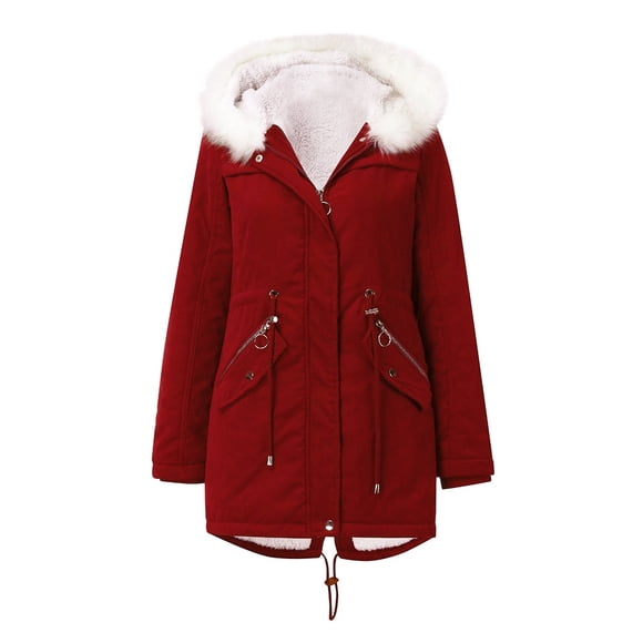 Abrigo de algodón para mujer, chaqueta de cuello de piel blanca, abrigo de terciopelo cálido con capucha de longitud media, abrigo de algodón para mujer
