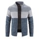 thumbnail image 4 of Cárdigan de punto de otoño e invierno para hombre, chaqueta de manga larga con cuello de béisbol a rayas y retazos, suéter grueso y cálido, 4 of 4