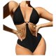 thumbnail image 2 of Traje de baño de una pieza para mujer, conjunto de bikini para mujer, traje de baño de verano para mujer con escote asimétrico, espalda descubierta, color liso, cintura alta., 2 of 5