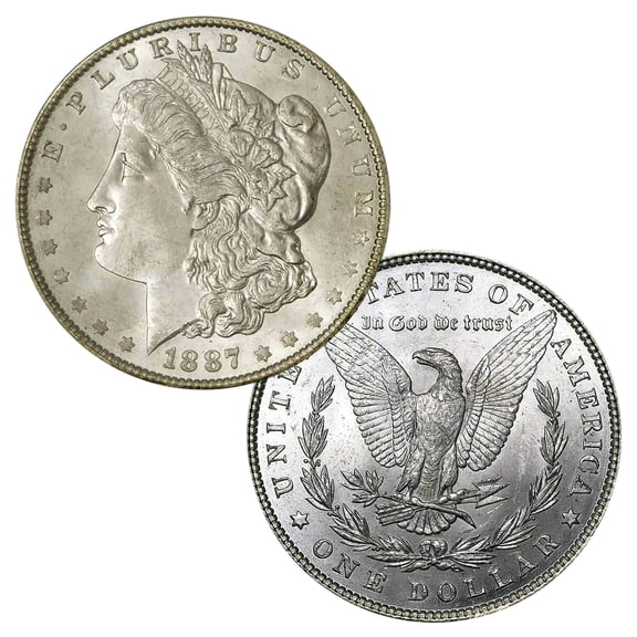 United States Mint USA 1887 P Morgan 90% Silver Dollar Coin - $1 Brilliant Uncirculated Condition