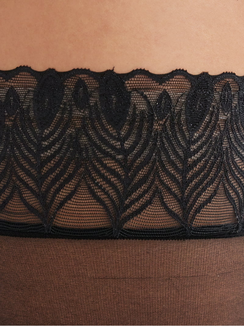 Joyspun Women's Peacock Lace Thigh Highs 2-Pack Sheer Lace Tights