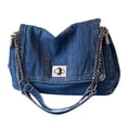 thumbnail image 3 of Bolso de hombro de mezclilla para mujer, bolso de mano estilo hobo de moda para deportes al aire libre y trabajo. Azul profundo, 3 of 9