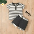 thumbnail image 2 of LAPAKIDS Infant Baby boy Summer Outfit Clothes Striped Short Sleeve Top +Elastic Waist Shorts 2Pcs Set 18-24 Months, 2 of 6