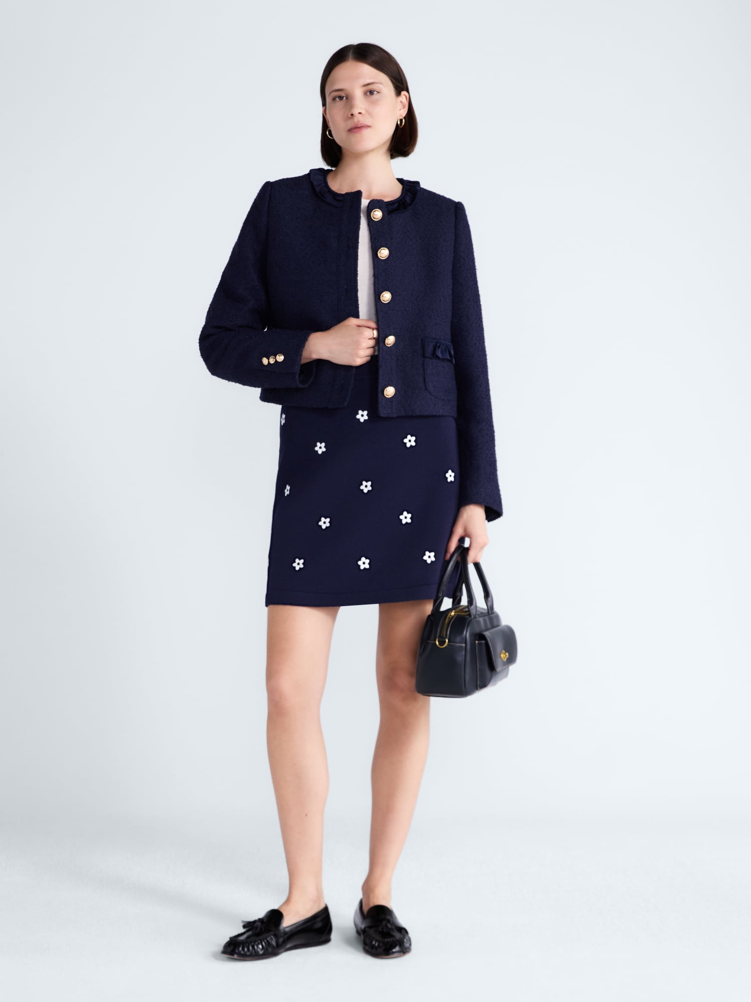 Free Assembly Women’s Ruffle Trim Nubby Jacket with Long Sleeves, Sizes XS-XXL