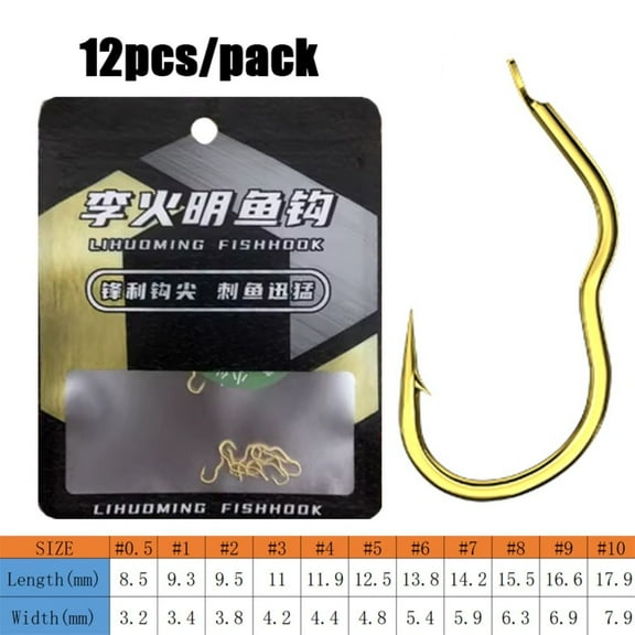 12Pcs/Pack Creative Anti Slip Sharp Barbed Fishing Tackle Gold Fishing Hook Automatic Flip Fishhook High Carbon Steel 10