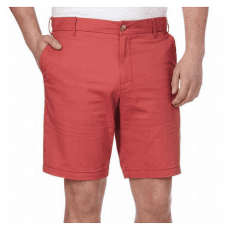 IZOD Men's Stretch Flat Front Chino Short Cotton-Polyester Saltwater, Red, 32W