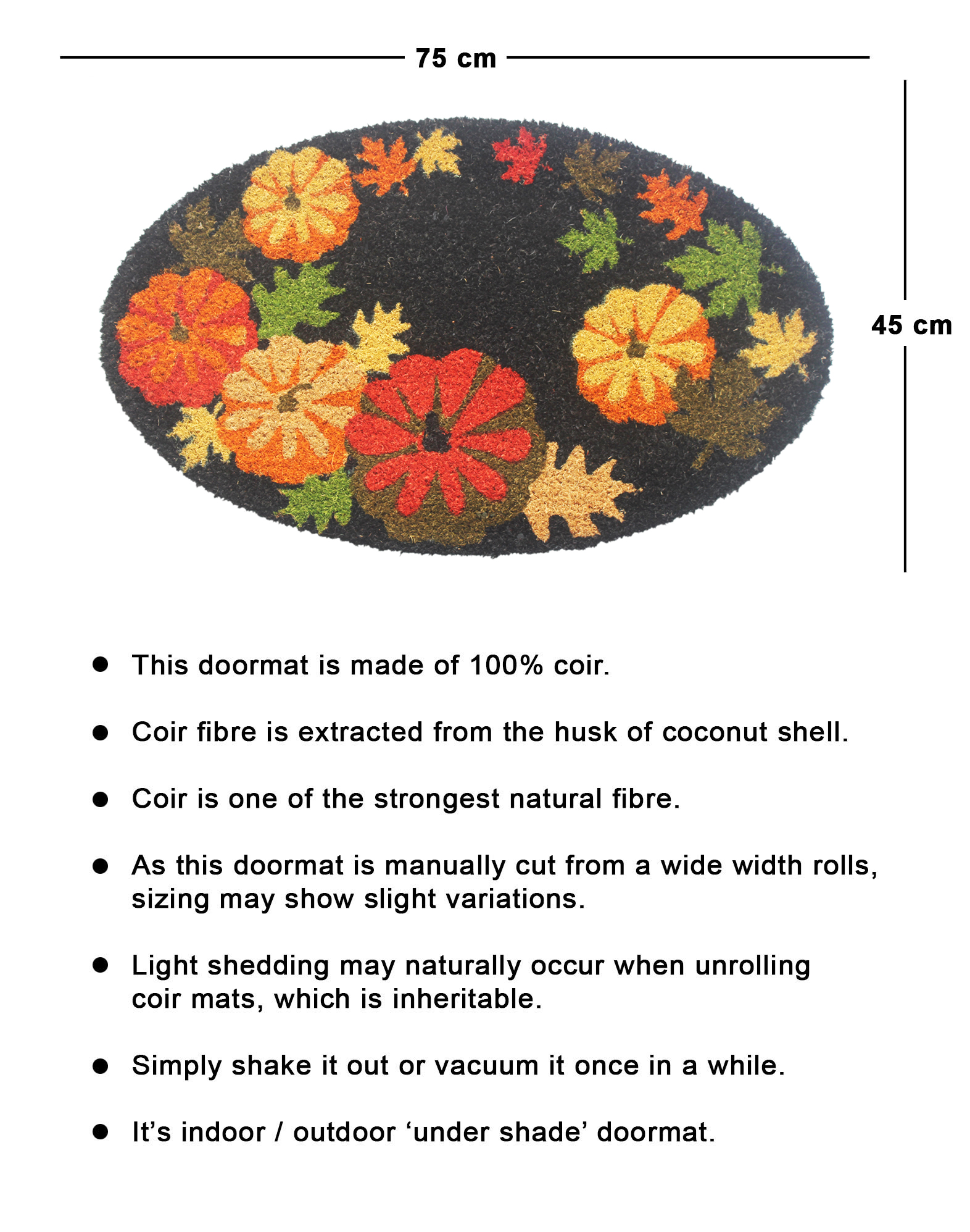 RugSmith Anti-Slip PVC Coir Machine Doormat Tufted Flower Oval, Black, 18"x30"