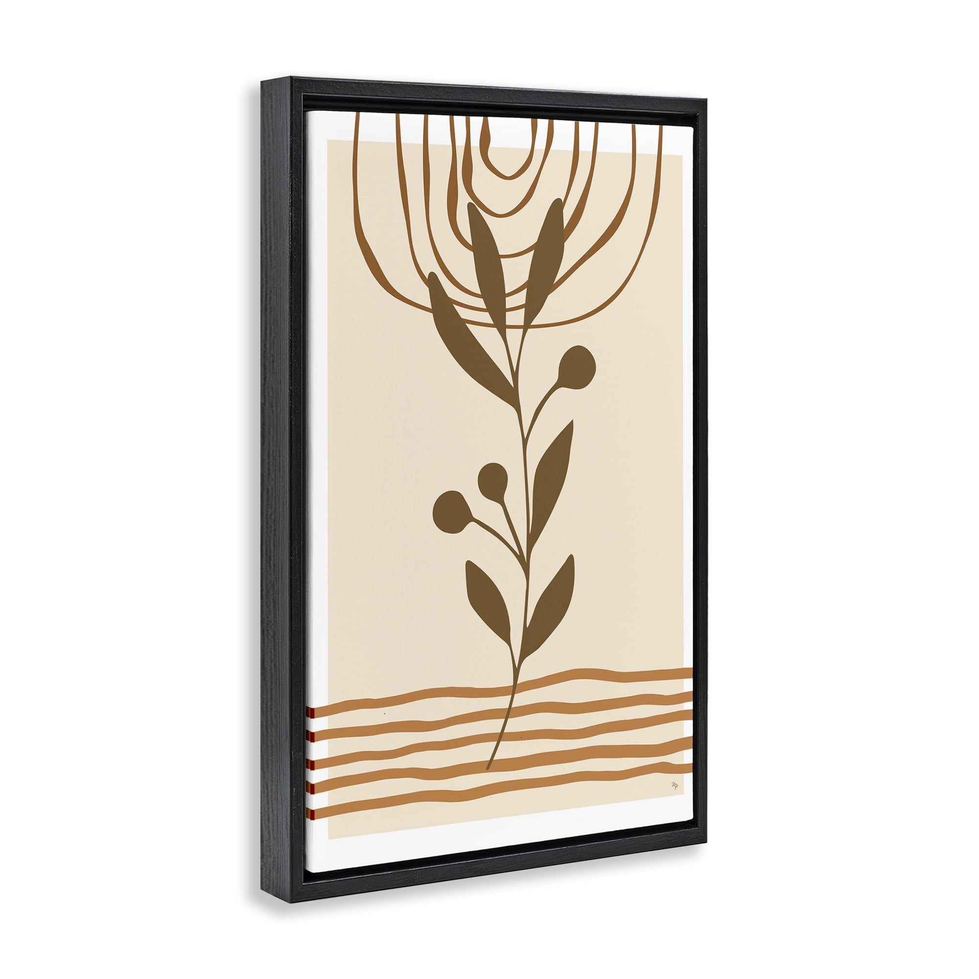 Stupell Industries Bohemian Plant Sprig Botanical & Floral Painting Black Floater Framed Canvas Art Print Wall Art, 17 x 25