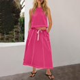 thumbnail image 5 of Prolriy Summer 2 Piece Outfits, Women's Holiday Sleeveless Vest Skirt Line Design Skirt Sets with Pockets Travel Outfits 2 Piece Sets for Women Pink XL, 5 of 8