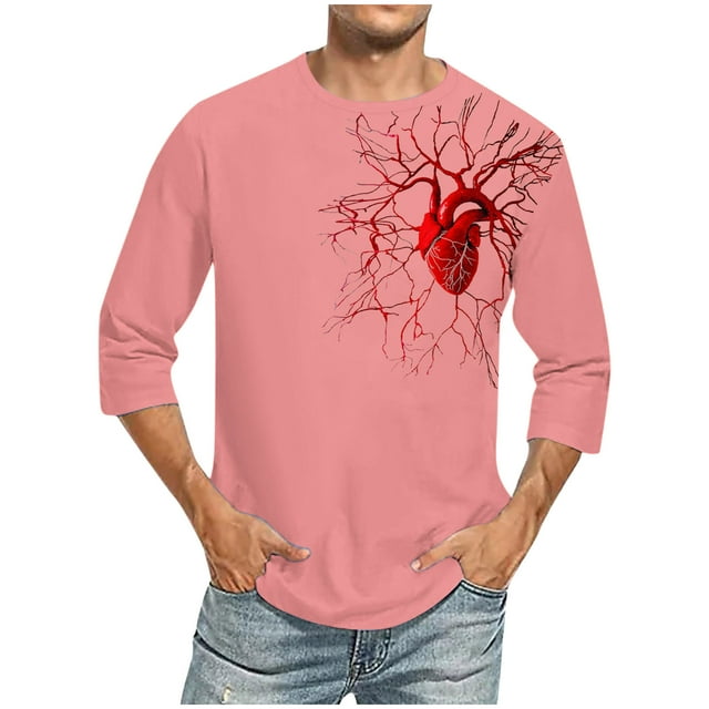 Camisas de Manga Larga para Hombres Imprimir Casual Cuello Redondo Blusa de Manga Corta, Camisas de Lino para Hombres