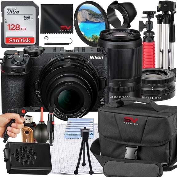 Nikon Z30 Mirrorless Camera with 50-250mm Lens   128GB Memory Card   Pistol Grip Tripod   SV Premium Accessory Bundle (International Version)