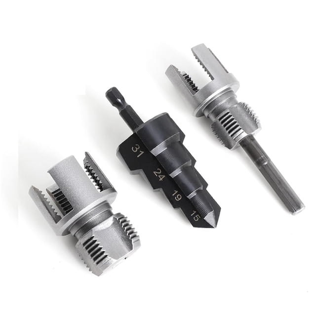 Juego de 3 herramientas para roscar tuberías de PVC, que incluye conectores roscados hembra de 1/2" y 3/4".