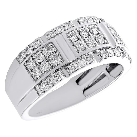 14K White Gold Round Diamond 4 Row Fancy Wedding Anniversary Band 10mm Ring 1 CT