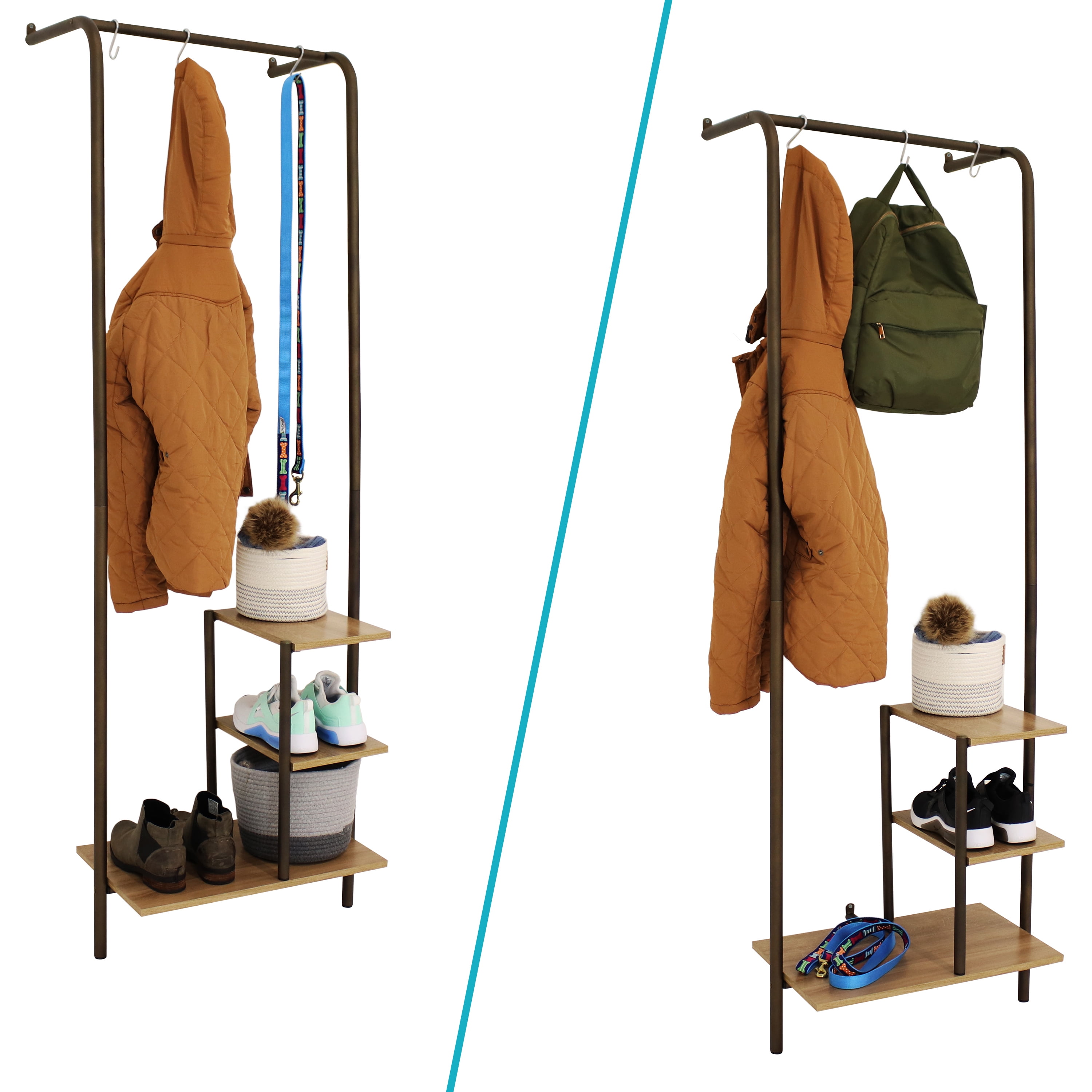 Sunnydaze Indoor WallMounted Garment Hanging Rack with Shelves MDP