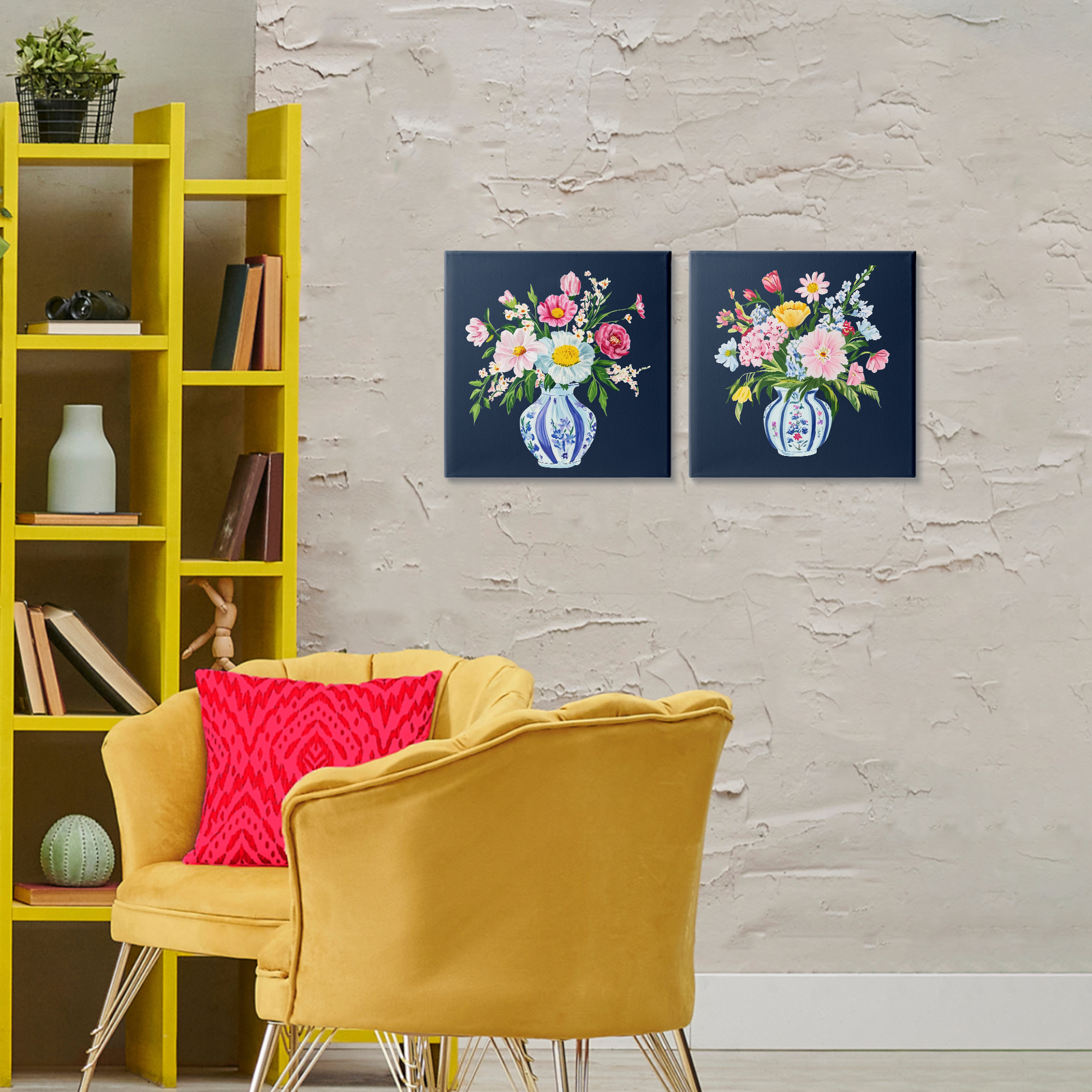 Twin Chinoiserie Vases 2 Piece Canvas Wall Art Set, design by Yen