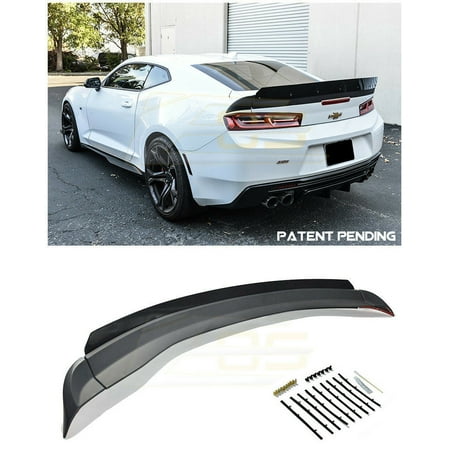  Replacement for 2016-Present Chevrolet Camaro All Models | EOS 1LE Extended Style ABS Plastic Primer Black Add On Rear Trunk Lid Wing with Aluminum Painted Glossy Black WickerBill