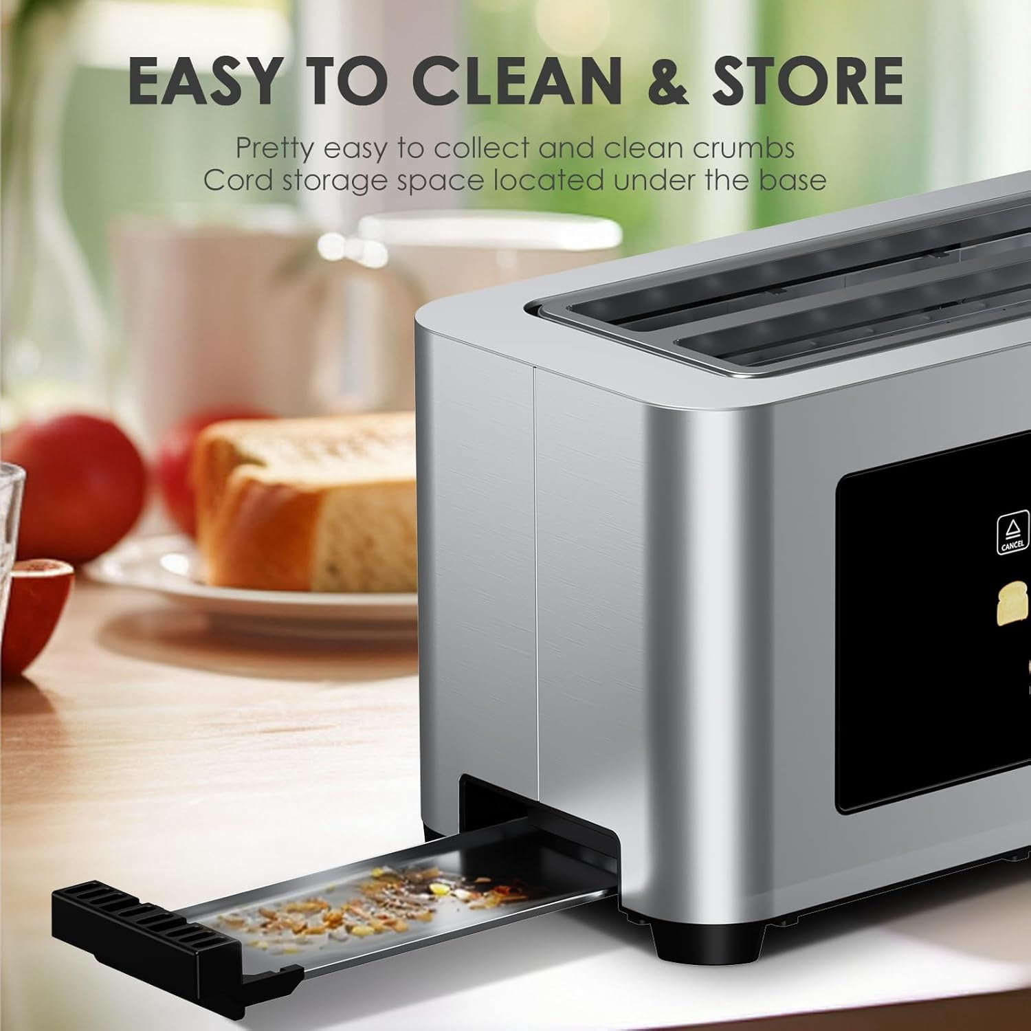 Maircle Toaster 4 Slice, Long Slots 1.5" Extra Wide Slots for Bagels & Waffles, TouchScreen, 6 Browning Levels, Timer, Defrost, Cancel Function, Auto Shut-Off, Removable Crumb Tray, Stainless Steel