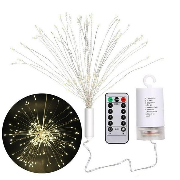 Cadena De Fuegos Artificiales Led 8 Modo Explosión Estrella Alambre De Cobre Decoración De Luces De Hadas Con Control Remoto Noticed HA041226-01