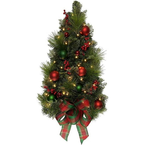 Kurt Adler 26-Inch Battery-Operated Pre-Lit Red And Green Wall Tree With Bow