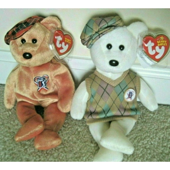 TY Beanie Babies - Set Of Two PGA BEARS CHARI TEE & TOUR TEDDY (New With Tags) Plush