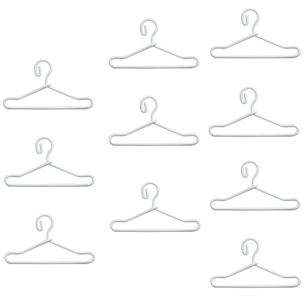 10 perchas de metal para ropa de muñecas de 1/3, 1/6, 1/8 y 1/12, abrigos, vestidos y pantalones. 75 mm Blanco