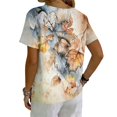 thumbnail image 5 of longantii Womens Spring Tops Dressy Linen Graphic T-Shirts Loose Vneck Short Sleeve Blouses Multi-Color Button Down Clothes Brown M, 5 of 5