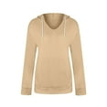thumbnail image 4 of safuny Women's Fit Tops Hooded Sweatshirt Pocket Trendy Shirts Fall Long Sleeve Holiday V Neck Sports Casual Relaxed Solid Drawstring Pullover Khaki XXXL, 4 of 5