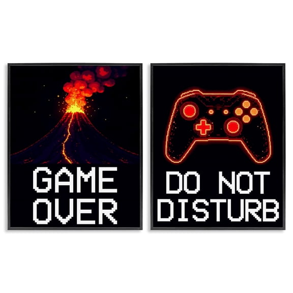 Pixel Game Sentiments 2 Piece Black Framed Giclee Art Set, design by Kim Allen