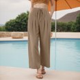 thumbnail image 2 of KPOPLK Wide Leg Linen Pants Woman Cargo Pants Summer Waisted Drawstring Linen Pants Petite Women Wide Leg Casual Pants with Pockets Size XXXL,Coffee, 2 of 5