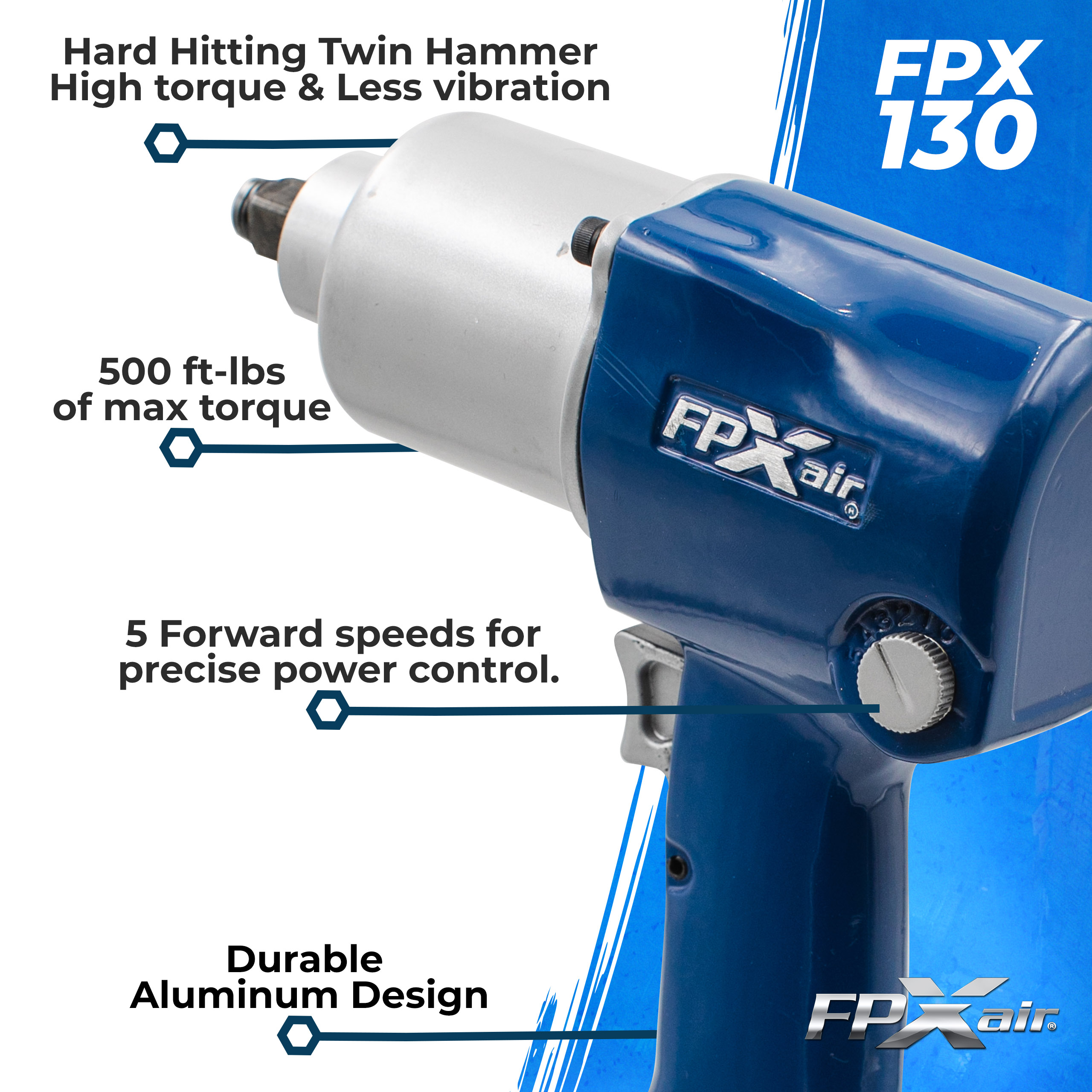 FPX-AIR 1/2" Aluminum Impact Wrench: FPX-130, Automotive Power Tools for Mechanics, Garage Tools