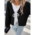 thumbnail image 4 of Suéteres Tipo Cárdigan con Lazo para Mujer, de Punto Grueso, con Mangas Largas Abullonadas, Modernos Abrigos para Otoño e Invierno. Negro M, 4 of 5