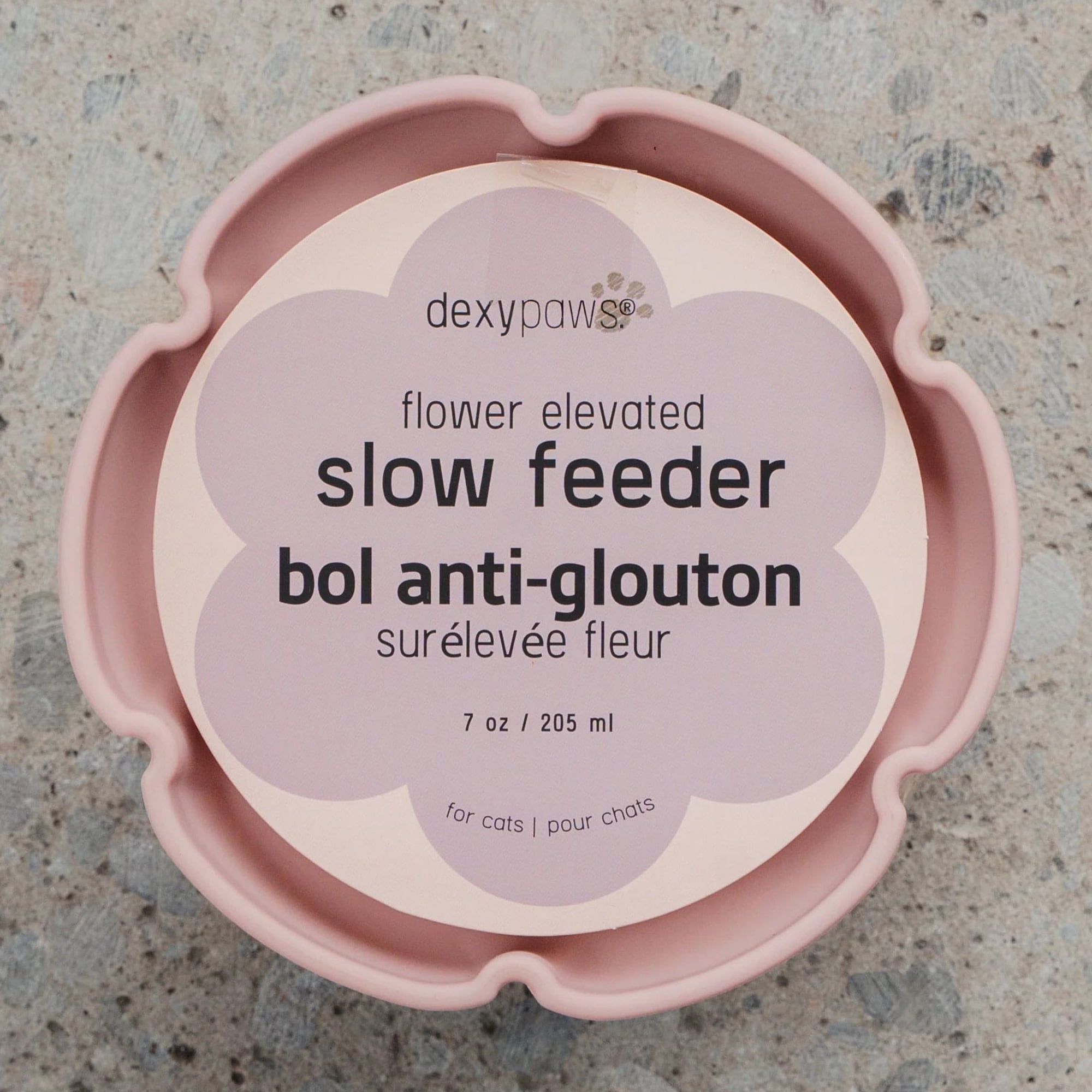 Dexypaws: Flower Elevated Slow Feeder - Pink Blush - 7.75oz Capacity, Silicone Cat Dish w/ Removable Ceramic Stand, Pet Meal Feeding, Water & Food
