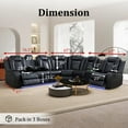 thumbnail image 5 of Power Reclining Sectional Sofa, Living Room Furniture Set with USB Chargers and Storage Console, Leather Recliner Sofa for Living Room/Apartment/Office/Home Theather (Black), 5 of 6
