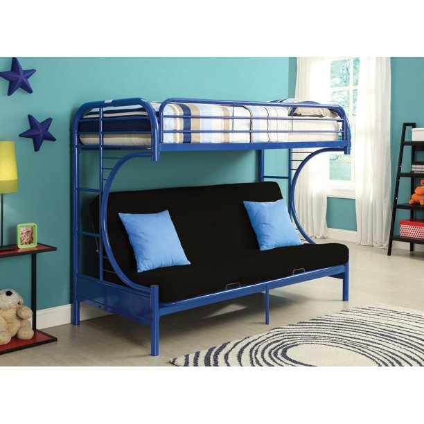 84" X 62" X 65" Twin Xl Over Queen Blue Metal Tube Futon Bunk Bed