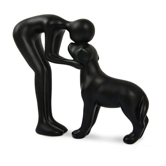 Black Resin Man And Dog Statue Figurine Pet Lover Memorial Sculpture For Home Office Decor Tabletop Shelf Art Ornament 6 Inch