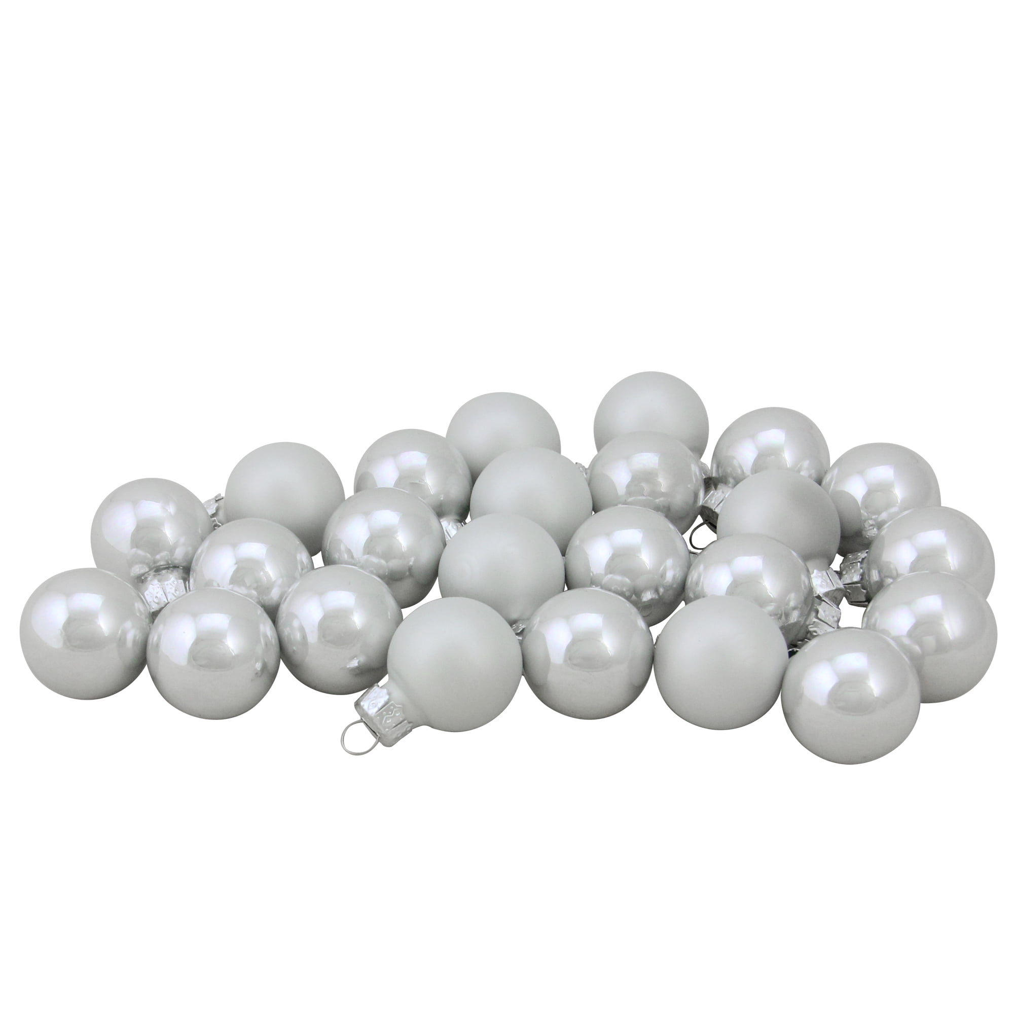 24ct White 2Finish Glass Christmas Ball Ornaments 1Inch (25mm