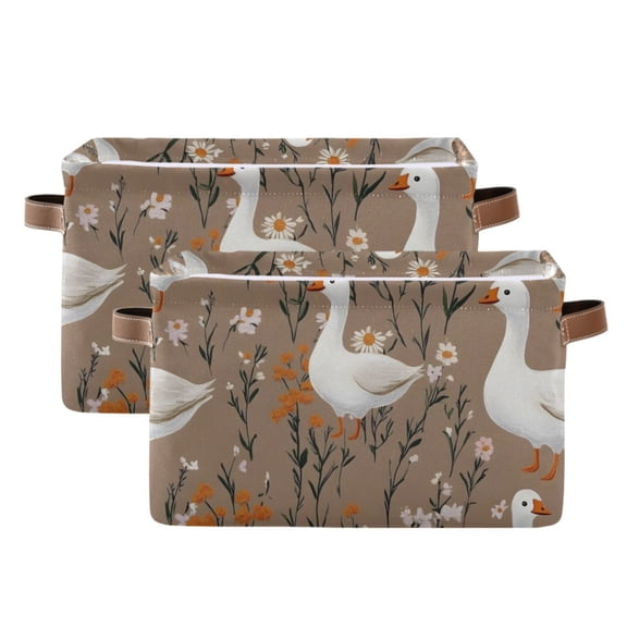 Ryvnso Geese Daisy Storage Basket Large Bin Foldable Boxes Toys Organizer 14.2x10.2x8.3in 2 PCs